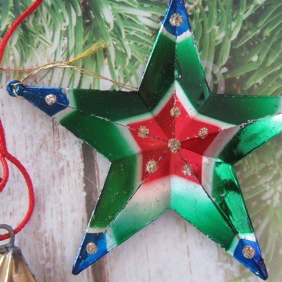 Christmas star ornaments - brass & multi colored - Picture 3 of 4